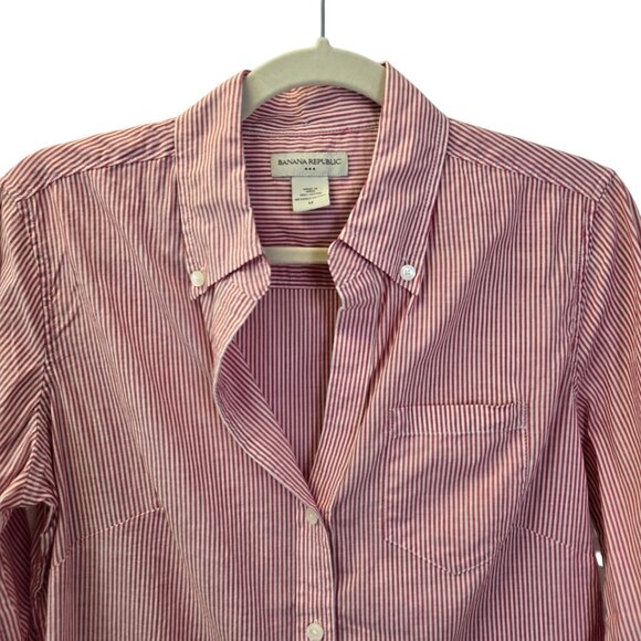 Banana Republic Factory Striped V-Neck Button Down Shirt Size Medium - Picture 4 of 6
